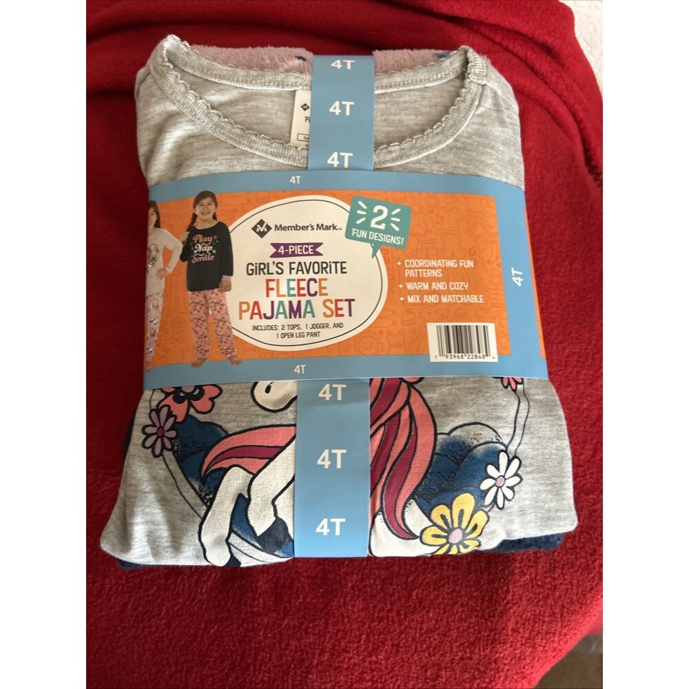 MEMBER'S MARK Girls' 4 Piece Fleece PJ Set Unicorn 4T